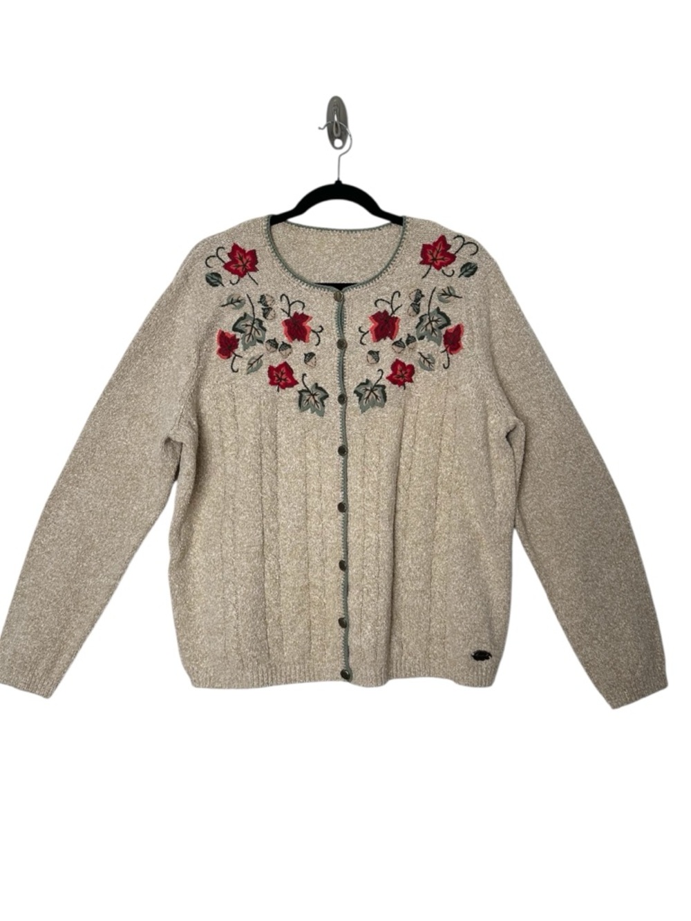Cottagecore Goblincore Earthy Embroidered Cardigan Leaves Acorns Hobbit Cozycore